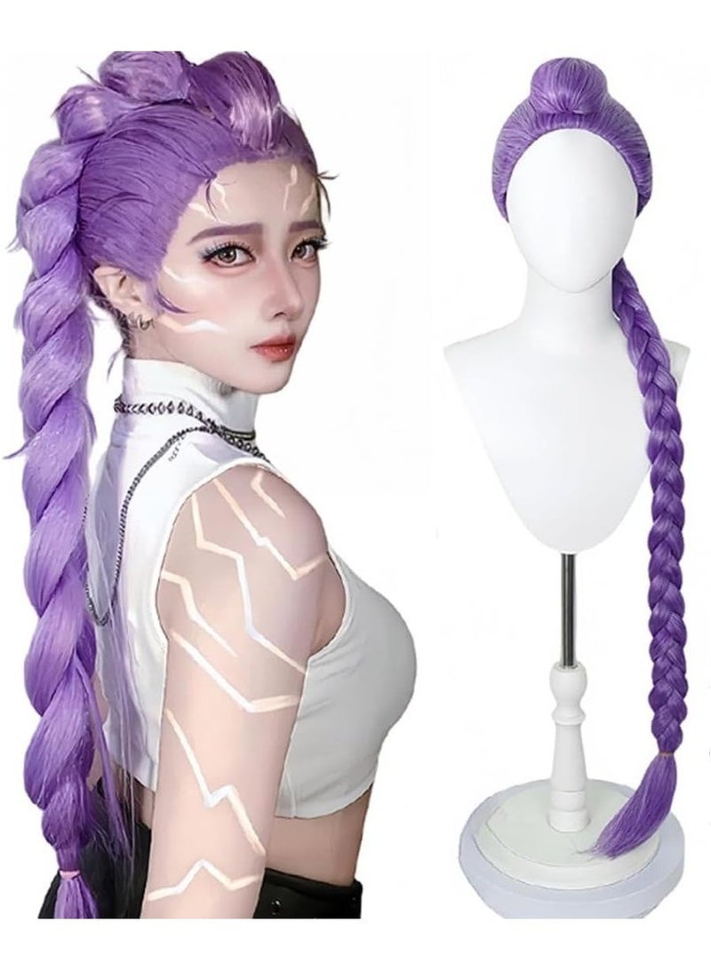 GOGA Ru-mi Long Purple Braided Cosplay Wig, Demons Hunters Wig for Stage Halloween Costume Outfit Party for Girl, Demon purple Braid Wig Halloween Cosplay Props - Image 4
